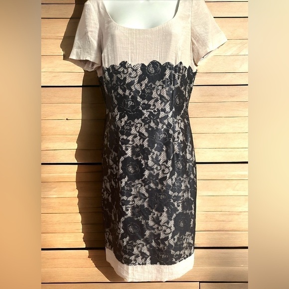Antonio Melani Golden Glam Dita Scoop Neck Black Lace Formal Midi Dress - Picture 1 of 6